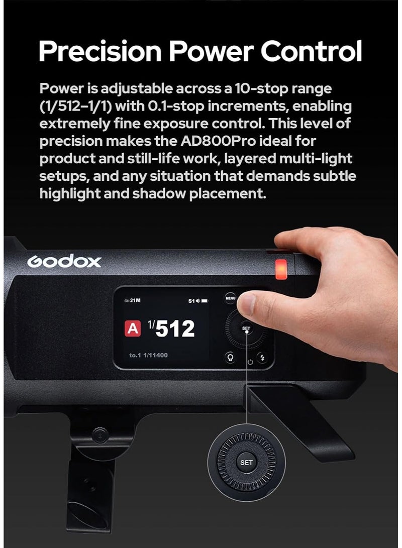 جودوكس فلاش Godox AD800 Pro خارجي بقوة 800 واط/ثانية مع TTL وHSS حتى 1/8000 ثانية – فلاش احترافي ببطارية، وضع ثبات الألوان، إضاءة نمذجة ثنائية اللون 40 واط وشاشة ملونة 2.8 بوصة - Image 5